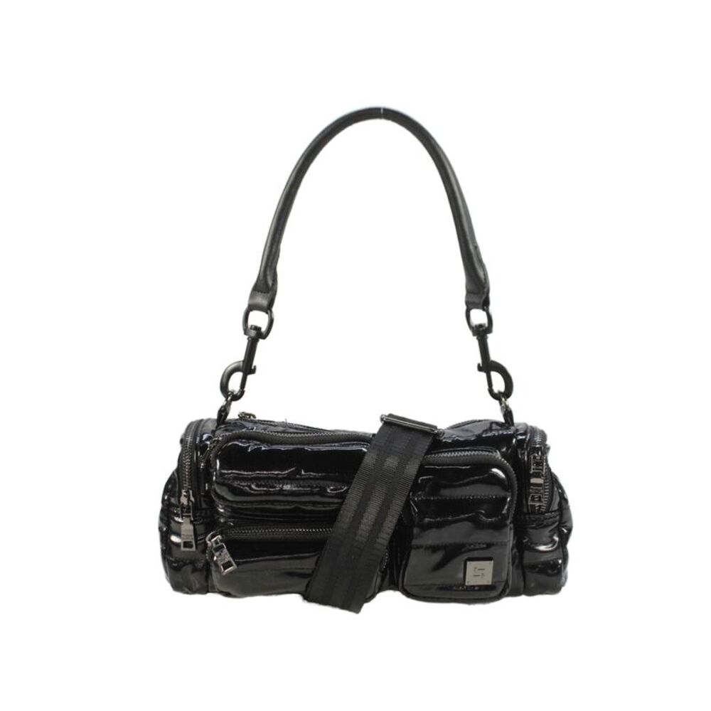 Think Royln Womens Patent Leather Padded Cargo Crossbody Shoulder Handbag Black
